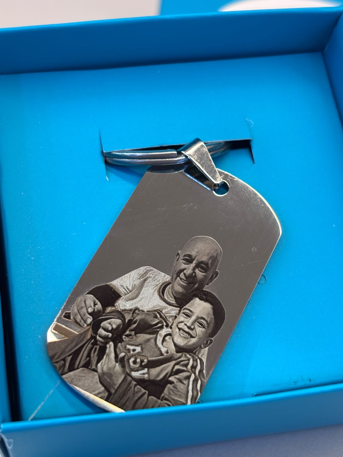 Chaveiro fotogravado com pai e filho